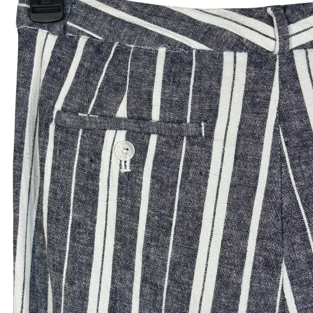 Banana Republic SZ 12 Avery Ankle Pants Striped Linen Blend Stretch Pockets